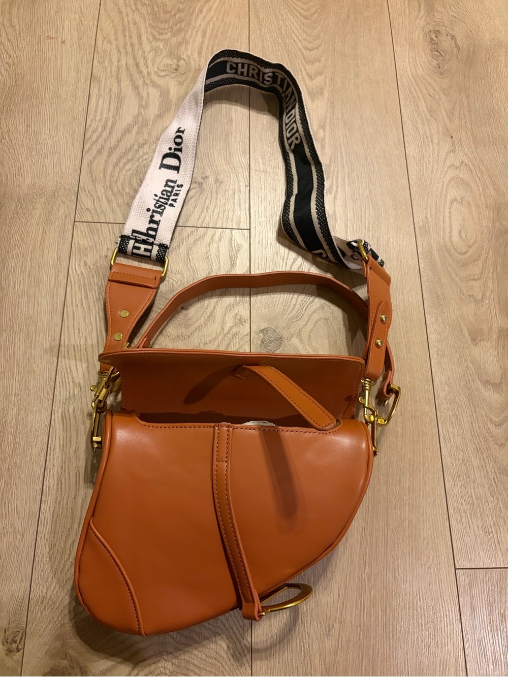 Orange Saddle Bag with Branded Strap